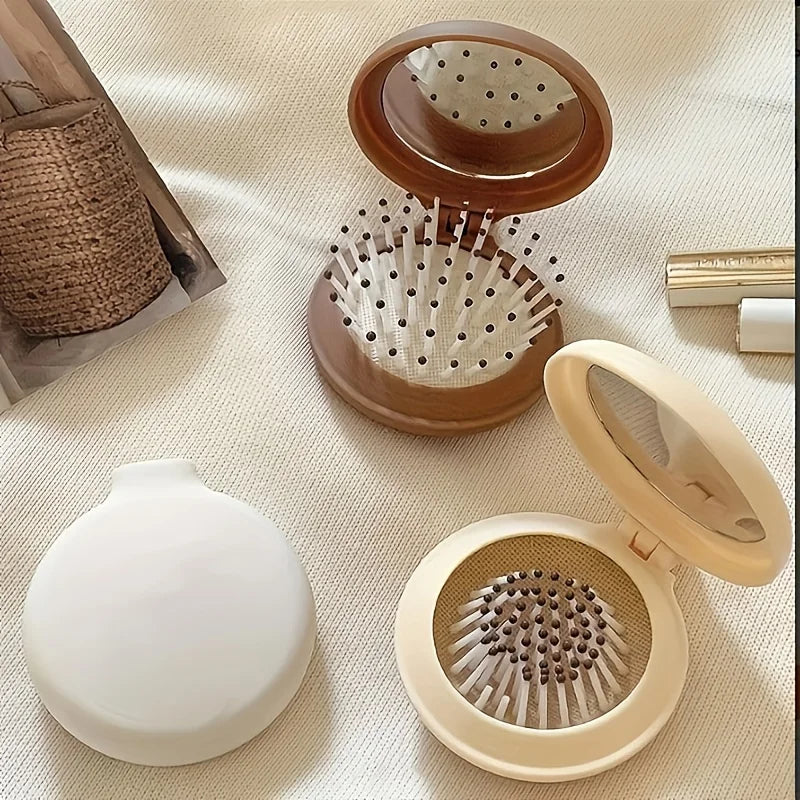 GlowPack Compact Hair Brush with Mirror
