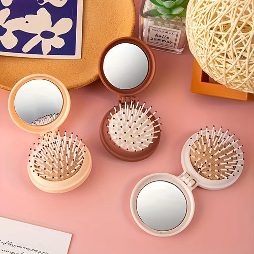 GlowPack Compact Hair Brush with Mirror