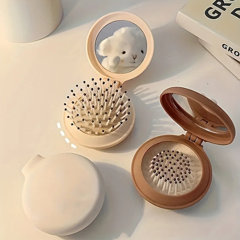 GlowPack Compact Hair Brush with Mirror